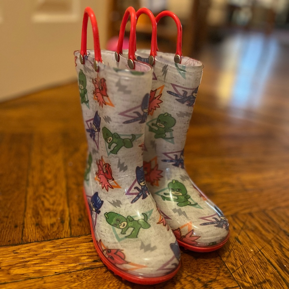 PJ Masks Character Printed Waterproof Easy-On Handles PVC Rain Boots - Size 9